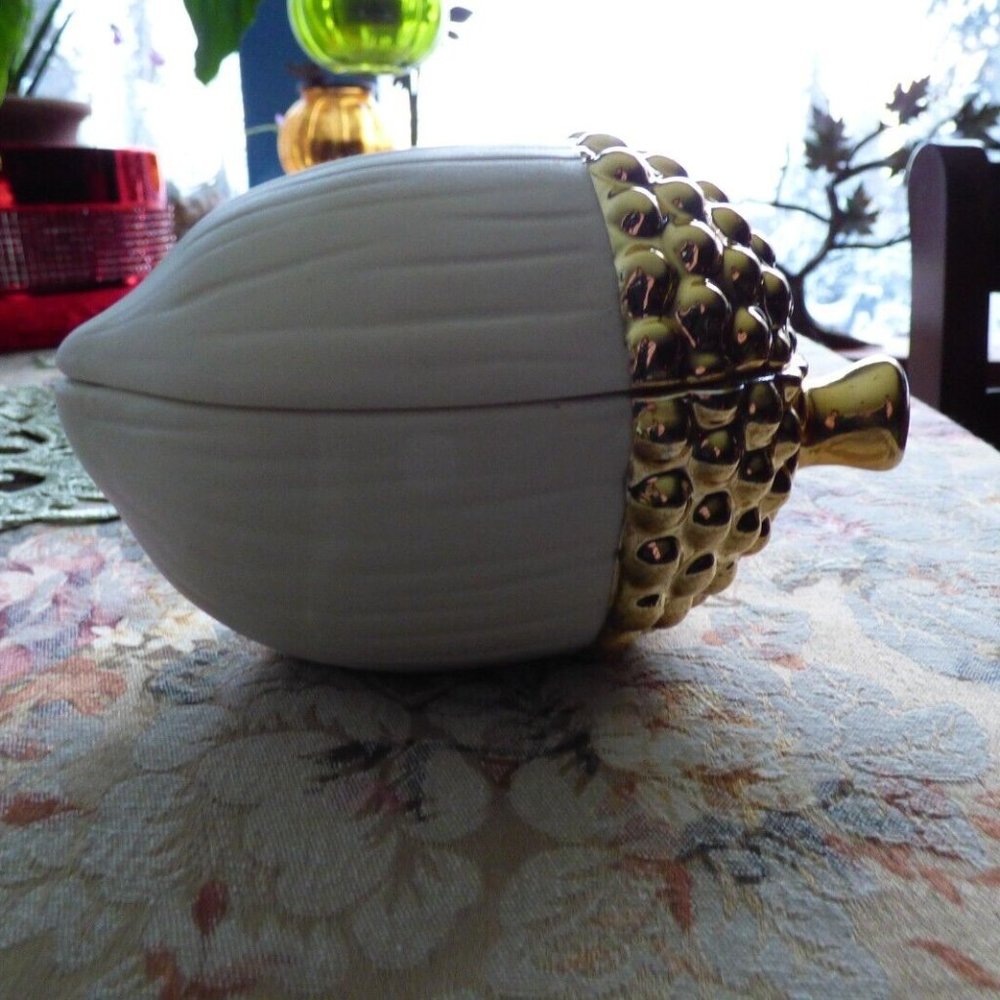 FALL WINTER PORCELAIN RESIN GOLD PLATED ACORN JAR TRINKET CANDY JEWELRY STORAGE